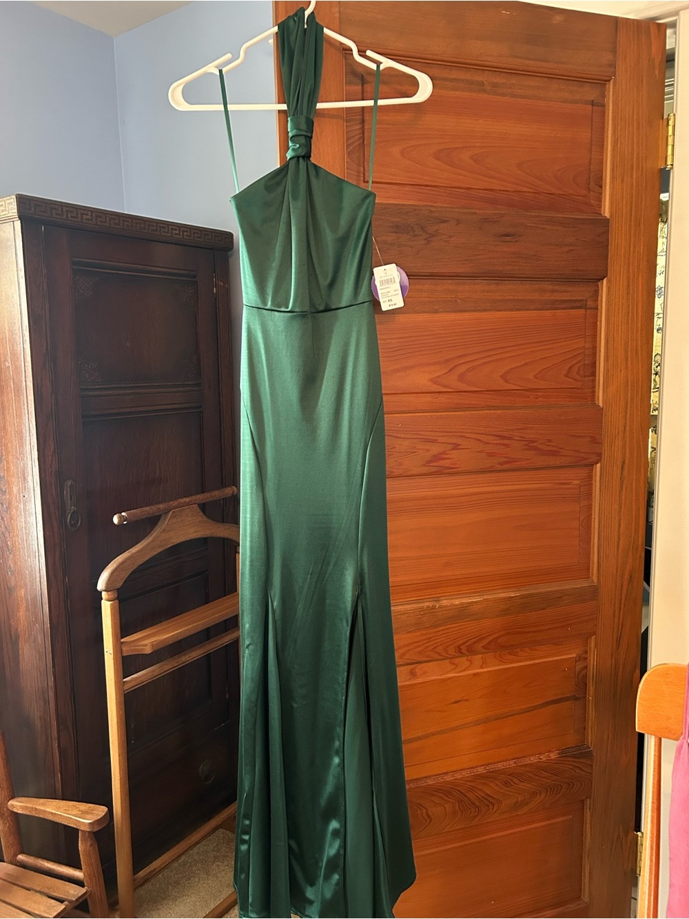 Windsor Emerald Green Halter Satin Maxi Dress
